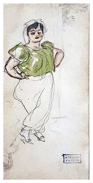 Femme  la chemise,
drawing by Jules PASCIN